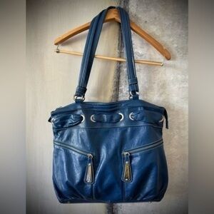 Elegant Blue Leather Tote Bag